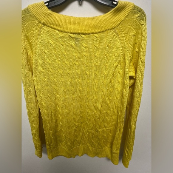 RALPH LAUREN VIBRANT YELLOW CABLE KNIT SWEATER SCOOP NECK SIZE XL COTTONVISCOSE - Picture 2 of 10